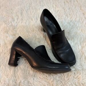 Franco Sarto leather Block Heel Loafers Black Shoes Women's Size 6.5M Euro‎ 37